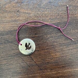 David Yurman Gold Circular Peace Dove Ornament with Red Cord